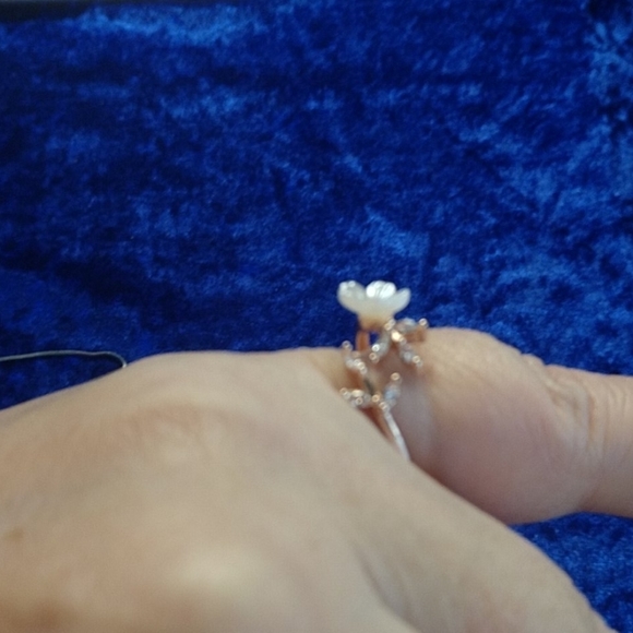 Rose Gold Plated Cherry Blossom Flower Bypass Ring CZ Crystal Sparkle - Picture 3 of 10